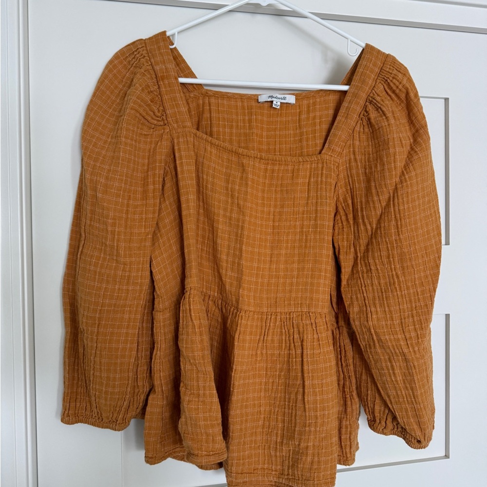 Madewell Golden Peplum Blouse, Size M
